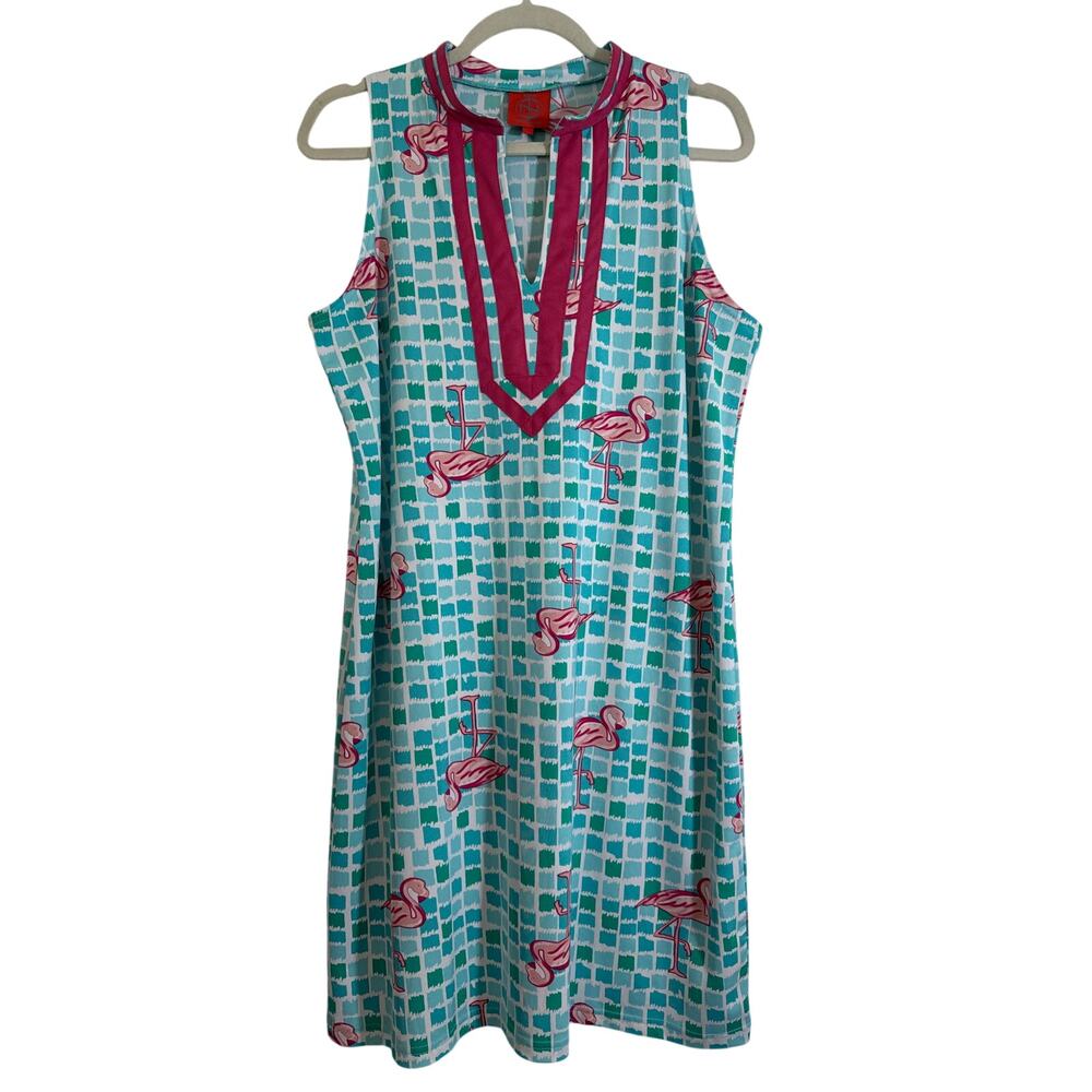 Tracy Negoshian Large Imperial Collar, V-neck, SS Pink Flamingo Shift Dress